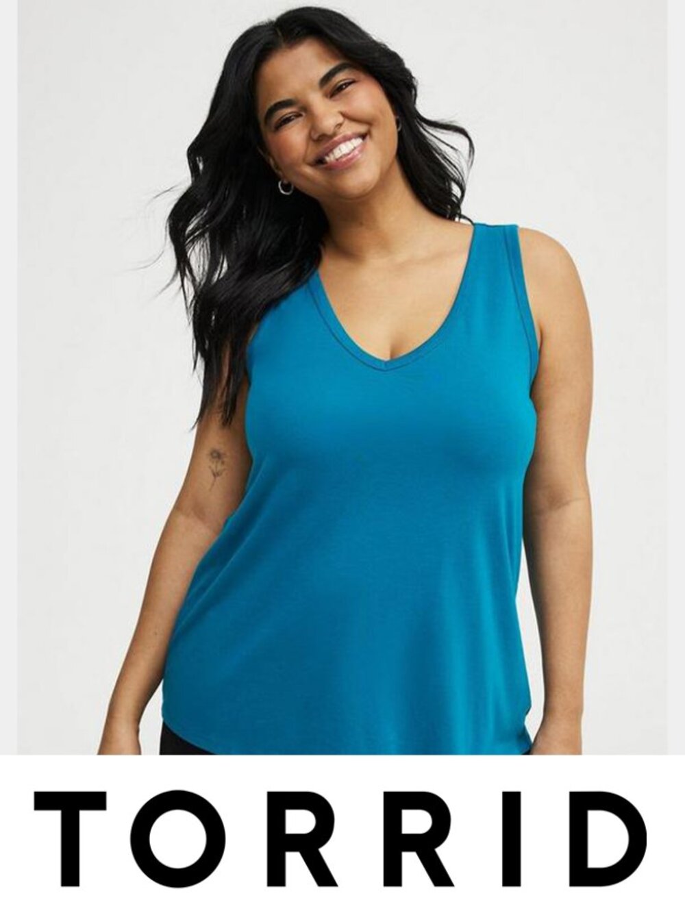 Torrid Super Soft Knits 1 (1X) - Blue V-Neck Tank Top - Long Tunic/Swing Style